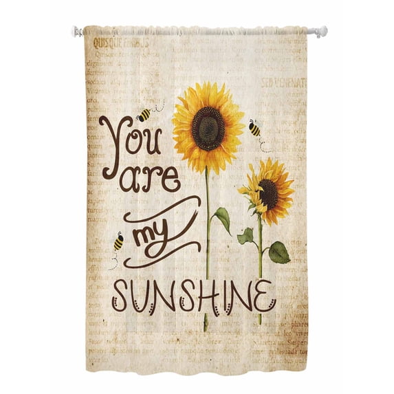 Sheer Curtains 63 Inch Length, Sunflowers Semi Sheer Curtains Light Filtering Window Treatment, Vintage Bee You Are My Sunshine Beige Privacy Voile Drapes for Living Room Bedroom 52x63 Inch