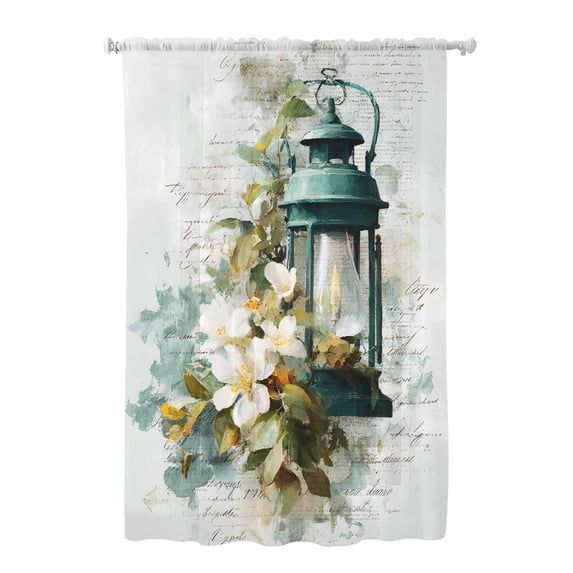 Sheer Curtains 63 Inch Length, Vintage Oil Light Semi Sheer Curtains Light Filtering Window Treatment, Spring Flowers Leaves Candles Country Privacy Voile Drapes for Living Room Bedroom 52x63 Inch