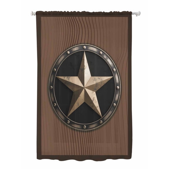 Sheer Curtains 63 Inch Length, Vintage Texas Star Semi Sheer Curtains Light Filtering Window Treatment, Retro Art Country Privacy Voile Drapes for Living Room Bedroom 52x63 Inch