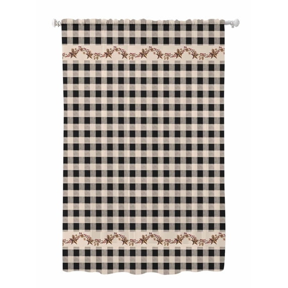 Sheer Curtains 63 Inch Length, Western Texas Star Retro Semi Sheer Curtains Light Filtering Window Treatment, Country Vintage Black Beige Plaid Privacy Voile Drapes for Living Room 52x63 Inch