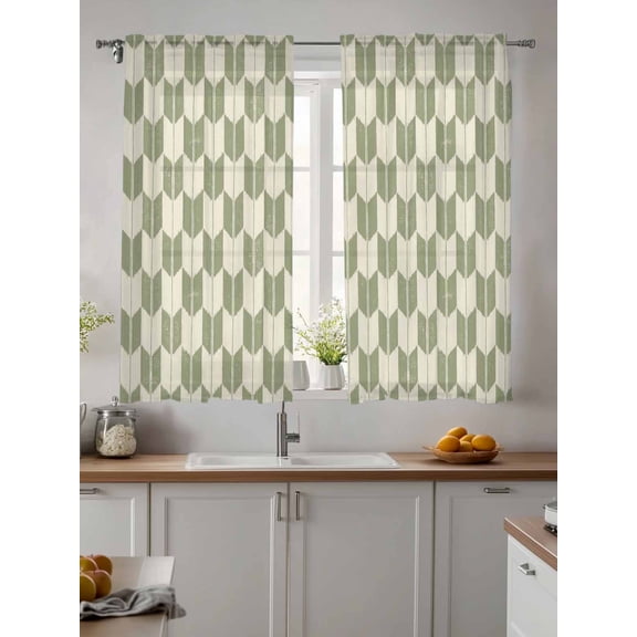 Sheer Curtains 63 Inches Long 2 Panels, Abstract Arrow Weave Rod Pocket Curtain Voile Draperies, Repeating Shapes Geometric Art Light Filtering Window Treatment for Living Room Kitchen Bedroom