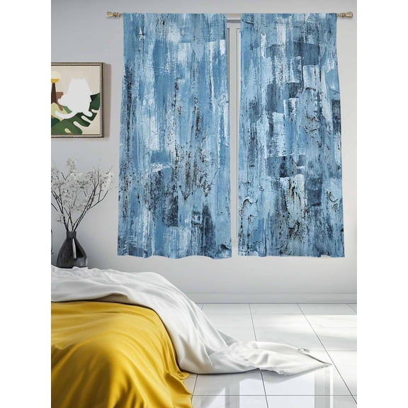Sheer Curtains 63 Inches Long 2 Panels, Abstract Blue Gradient Graffiti Rod Pocket Curtain Voile Draperies, Modern Oil Painting Texture Light Filtering Window Treatment for Living Room