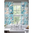 thumbnail image 1 of Sheer Curtains 63 Inches Long 2 Panels, Ocean Starfish Lighthouse Boat Rod Pocket Curtain Voile Draperies, Retro Blue Wood Board Light Filtering Window Treatment for Living Room Kitchen Bedroom, 1 of 8