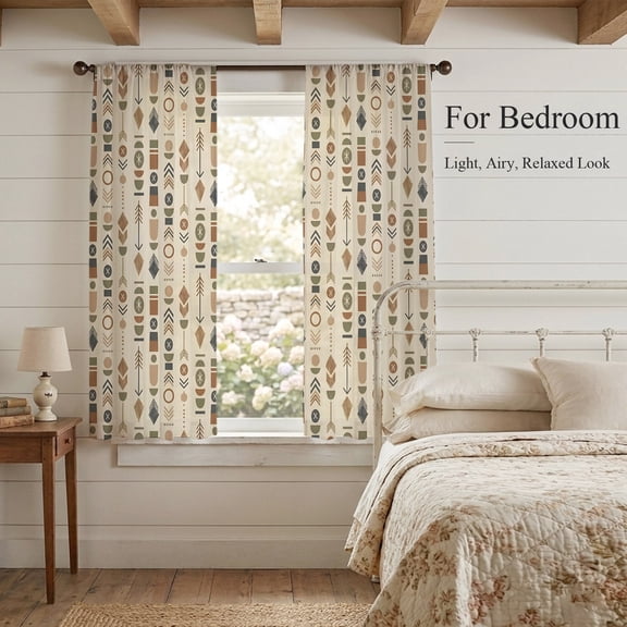 Sheer Curtains 63 Inches Long 2 Panels, Rustic Aztec Pattern Rod Pocket Curtain Voile Draperies, Southwestern Geometric Seamless Art Light Filtering Window Treatment for Living Room Kitchen Bedroom