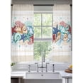 thumbnail image 1 of Sheer Curtains 63 Inches Long 2 Panels, Watercolor Summer Beach Starfish Coral Rod Pocket Curtain Voile Draperies, Brown Striped Light Filtering Window Treatment for Living Room Kitchen Bedroom, 1 of 8