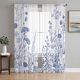 thumbnail image 1 of Sheer Curtains 63 Inches Long, Blue Flower Plant Light Filtering Window Curtains for Living Room/Bedroom, Retro Country Tree Branch Leaves Rod Pocket Voile Sheer Curtain Drapes, 52"W x 63"L, 2 Panels, 1 of 8