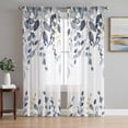 thumbnail image 1 of Sheer Curtains 63 Inches Long, Blue Grey Eucalyptus Light Filtering Window Curtains for Living Room, Watercolor Spring Weeping Botanical Rod Pocket Voile Sheer Curtain Drapes, 52"W x 63"L, 2 Panels, 1 of 8