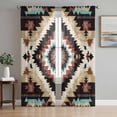 thumbnail image 1 of Sheer Curtains 63 Inches Long, Boho Brown Teal Red Light Filtering Window Curtains for Living Room, Southwestern Geometric Art Vintage Rod Pocket Voile Sheer Curtain Drapes, 52"W x 63"L, 2 Panels, 1 of 8