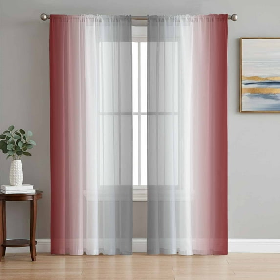 Sheer Curtains 63 Inches Long, Red Grey Light Filtering Window Curtains for Living Room/Bedroom, Gray Farmhouse Modern Rustic Rod Pocket Voile Sheer Curtain Drapes, 52"W x 63"L, 2 Panels