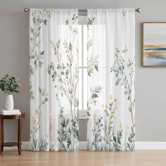 Sheer Curtains 63 Inches Long, Sage Green Trees Light Filtering Window Curtains for Living Room/Bedroom, Green Eucalyptus Leaves Rod Pocket Voile Sheer Curtain Drapes, 52"W x 63"L, 2 Panels