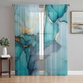 thumbnail image 1 of Sheer Curtains 63 Inches Long, Teal Ombre Light Filtering Window Curtains for Living Room/Bedroom, Modern Marble Ink Painted Abstract Rod Pocket Voile Sheer Curtain Drapes, 52"W x 63"L, 2 Panels, 1 of 8