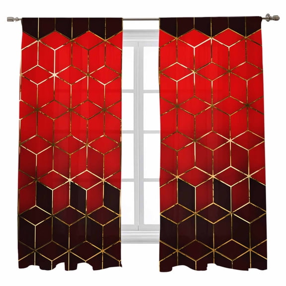 Sheer Curtains 63 inches Long, Abstract Stereo Art Modern Red Mottled Gradient Light Filtering Sheer Window Curtains Rod Pocket Voile Drapes for Bedroom Living Room, 52"W x 63"L 2 Panels