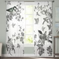 thumbnail image 1 of Sheer Curtains 63 inches Long, Black Robin on Maple Branch Black Summer Watercolor Light Filtering Sheer Window Curtains Rod Pocket Voile Drapes for Bedroom Living Room, 52"W x 63"L 2 Panels, 1 of 7