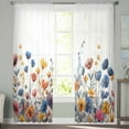 thumbnail image 1 of Sheer Curtains 63 inches Long, Blue and Yellow Poppy Watercolor Floral Plants Light Filtering Sheer Window Curtains Rod Pocket Voile Drapes for Bedroom Living Room, 52"W x 63"L 2 Panels, 1 of 7