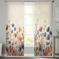 thumbnail image 1 of Sheer Curtains 63 inches Long, Blue and Yellow Poppy Watercolor Floral Plants Retro Linen Light Filtering Sheer Window Curtains Rod Pocket Voile Drapes for Bedroom Living Room, 52"W x 63"L 2 Panels, 1 of 7