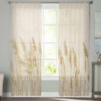 Sheer Curtains 63 inches Long, Fall Reed Plants Hand Painting Retro Linen Light Filtering Sheer Window Curtains Rod Pocket Voile Drapes for Bedroom Living Room, 52"W x 63"L 2 Panels
