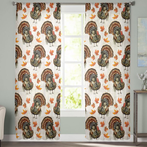 Sheer Curtains 63 inches Long, Fall Thanksgiving Turkey Maple Leaf Light Filtering Sheer Window Curtains Rod Pocket Voile Drapes for Bedroom Living Room, 52"W x 63"L 2 Panels