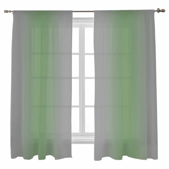Sheer Curtains 63 inches Long, Grey Sage Green Gradient Modern Ombre Art Light Filtering Sheer Window Curtains Rod Pocket Voile Drapes for Bedroom Living Room, 52"W x 63"L 2 Panels