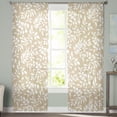 thumbnail image 1 of Sheer Curtains 63 inches Long, Leaves Pattern Beige background Light Filtering Sheer Window Curtains Rod Pocket Voile Drapes for Bedroom Living Room, 52"W x 63"L 2 Panels, 1 of 7