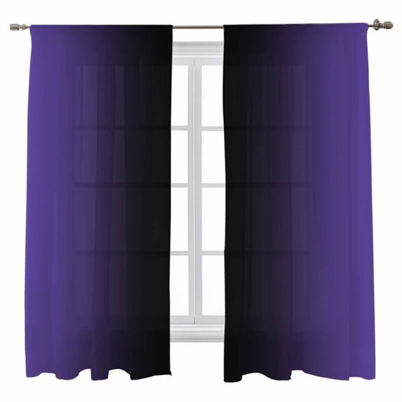 Sheer Curtains 63 inches Long, Purple and Black Gradient Light Filtering Sheer Window Curtains Rod Pocket Voile Drapes for Bedroom Living Room, 52"W x 63"L 2 Panels