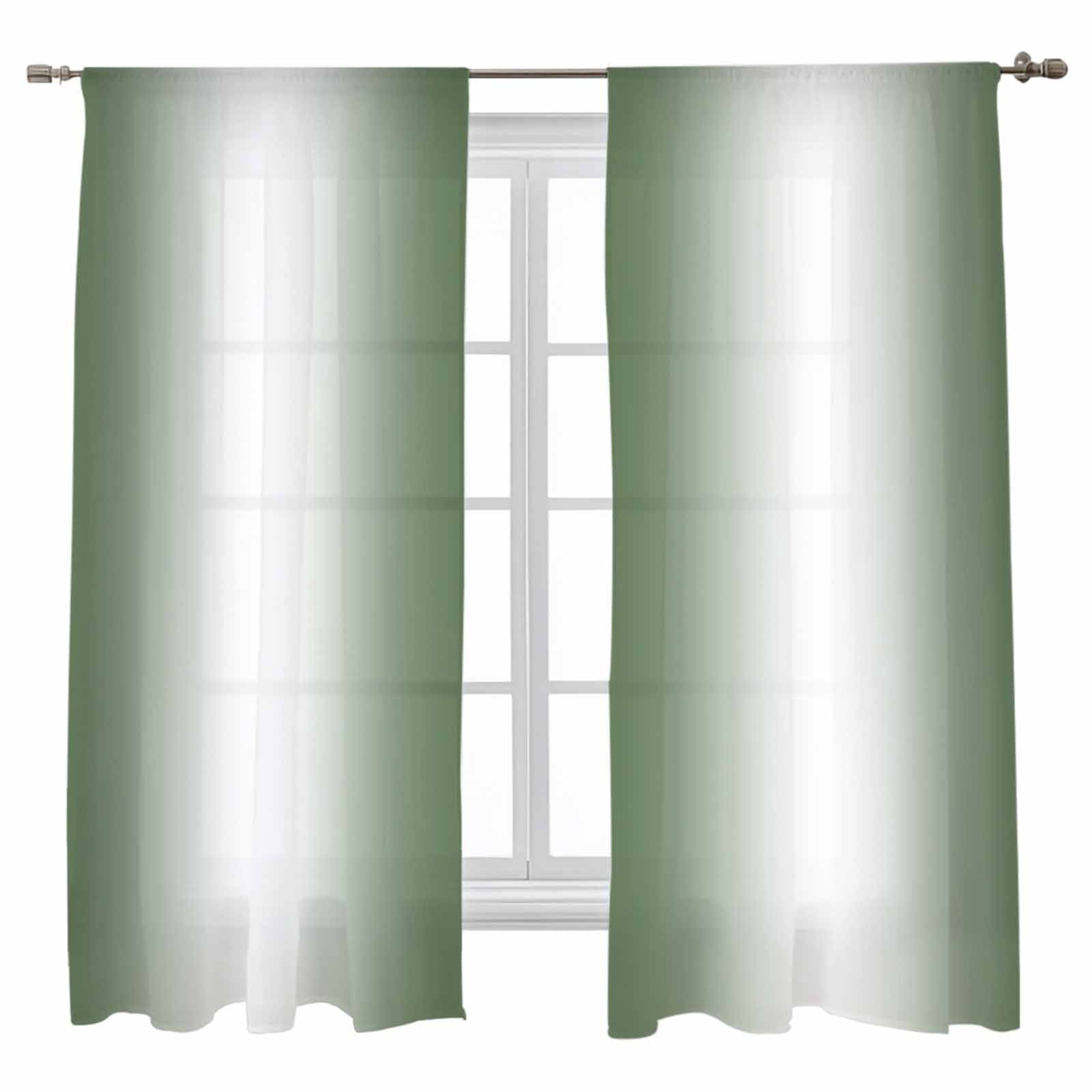Sheer Curtains 63 inches Long, Sage Green Gradient Countryside ...