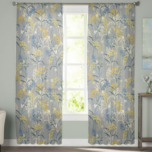 Sheer Curtains 63 inches Long, Vintage Flowers Fruit Fall Harvest Light Filtering Sheer Window Curtains Rod Pocket Voile Drapes for Bedroom Living Room, 52"W x 63"L 2 Panels