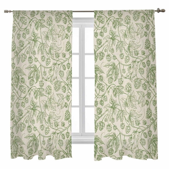 Sheer Curtains 63 inches Long, Vintage Wallpaper Green Leaf Flower Plants Texture Light Filtering Sheer Window Curtains Rod Pocket Voile Drapes for Bedroom Living Room, 52"W x 63"L 2 Panels
