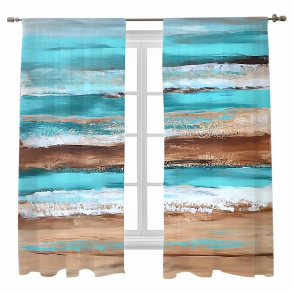 Sheer Curtains 63 inches Long, Vintage Wooden Board Abstract Blue Turquoise Wood Grain Light Filtering Sheer Window Curtains Rod Pocket Voile Drapes for Bedroom Living Room, 52"W x 63"L 2 Panels