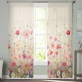 thumbnail image 1 of Sheer Curtains 63 inches Long, Watercolor Red Pink Floral Linen Texture Light Filtering Sheer Window Curtains Rod Pocket Voile Drapes for Bedroom Living Room, 52"W x 63"L 2 Panels, 1 of 7