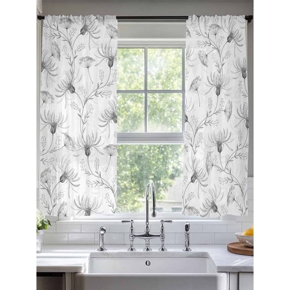 Sheer Curtains 72 Inches Long 2 Panels, Country Abstract Wild Flowers Rod Pocket Curtain Voile Draperies, Summer Blossom Floral Herb Light Filtering Window Treatment for Living Room Kitchen Bedroom