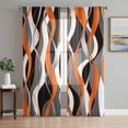 thumbnail image 1 of Sheer Curtains 72 Inches Long 2 Panels Set for Bedroom, Abstract Stripes Semi Sheer Curtains for Windows, Retro Modern Orange Black Gray Lines Voile Window Treatments Rod Pocket Curtain, 1 of 7