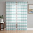 thumbnail image 1 of Sheer Curtains 72 Inches Long 2 Panels Set for Bedroom, Boho Turquoise Stripe Semi Sheer Curtains for Windows, Abstract Geometric White Minimalist Voile Window Treatments Rod Pocket Curtain, 1 of 7