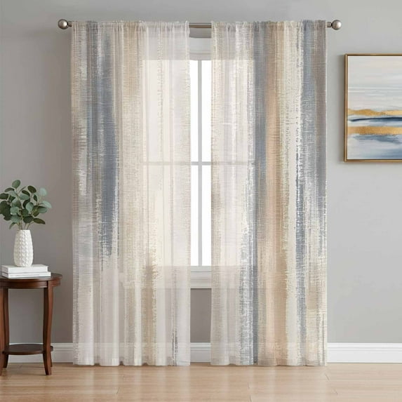 Sheer Curtains 72 Inches Long, Beige Grey Light Filtering Window Curtains for Living Room, Abstract Mottled Art Retro Modern Painting Rod Pocket Voile Sheer Curtain Drapes, 52"W x 72"L, 2 Panels