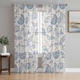thumbnail image 1 of Sheer Curtains 72 Inches Long, Blue Paisley Light Filtering Window Curtains for Living Room, Vintage Boho Flower Botanical Leaf Branch Rod Pocket Voile Sheer Curtain Drapes, 52"W x 72"L, 2 Panels, 1 of 8
