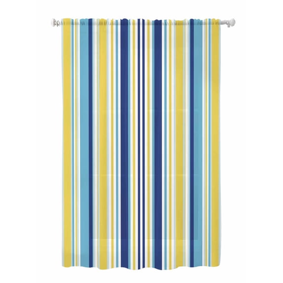 Sheer Curtains 72 Inches Long, Blue Yellow Striped Semi Sheer Curtains Light Filtering Window Treatment, Colorful Ombre Abstract Stripes Privacy Voile Drapes for Living Room Bedroom 52x72 Inch