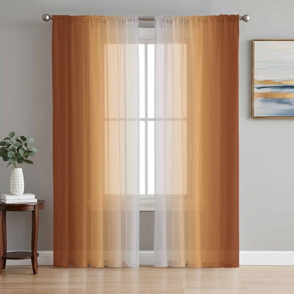 Sheer Curtains 72 Inches Long, Dark Burnt Orange Ombre Light Filtering Window Curtains for Living Room, Modern Grey Gradient Farmhouse Art Rod Pocket Voile Sheer Curtain Drapes, 52"W x 72"L, 2 Panels