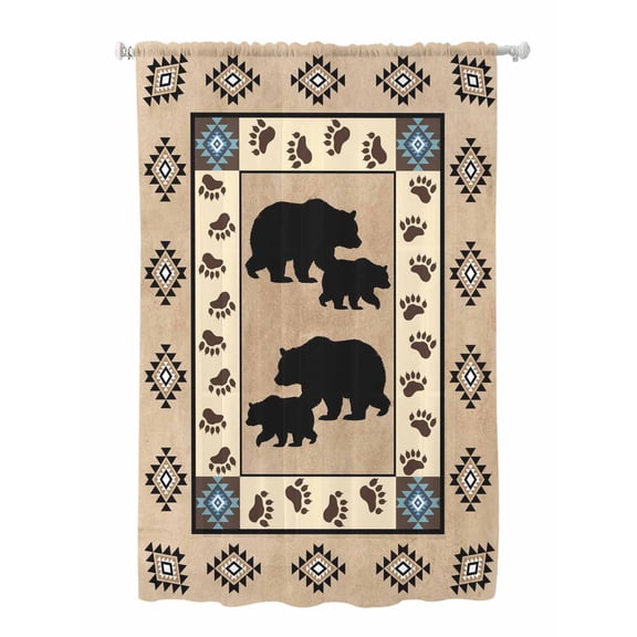 Sheer Curtains 72 Inches Long, Farmhouse Bear Semi Sheer Curtains Light Filtering Window Treatment, Country Vintage Animals Paw Print Brown Privacy Voile Drapes for Living Room Bedroom 52x72 Inch
