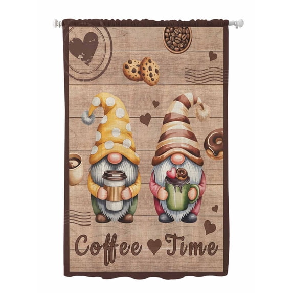 Sheer Curtains 72 Inches Long, Farmhouse Coffee Time Semi Sheer Curtains Light Filtering Window Treatment, Vintage Gnomes Desserts Brown Wood Privacy Voile Drapes for Living Room Bedroom 52x72 Inch