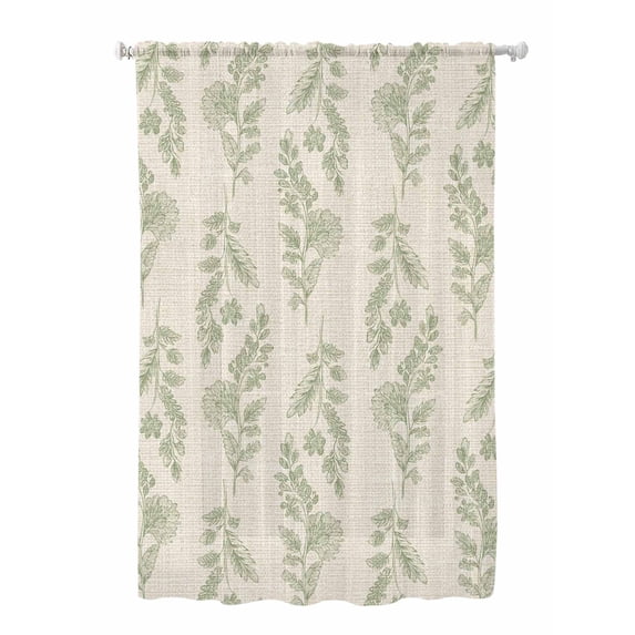 Sheer Curtains 72 Inches Long, Green Botanical Semi Sheer Curtains Light Filtering Window Treatment, Pastoral Elegant Spring Floral Rustic Privacy Voile Drapes for Living Room Bedroom 52x72 Inch