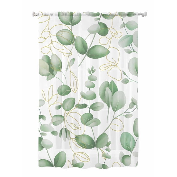 Sheer Curtains 72 Inches Long, Green Eucalyptus Leaves Semi Sheer Curtains Light Filtering Window Treatment, Spring Farmhouse Country Plant Privacy Voile Drapes for Living Room Bedroom 52x72 Inch