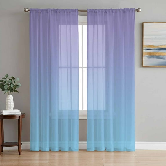 Sheer Curtains 72 Inches Long, Ombre Blue Purple Light Filtering Window Curtains for Living Room/Bedroom, Colorful Painting Rod Pocket Voile Sheer Curtain Drapes, 52"W x 72"L, 2 Panels
