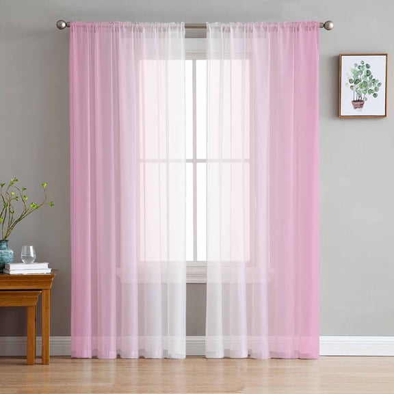 Sheer Curtains 72 Inches Long, Pink White Gradient Modern Abstract Art Light Filtering Window Curtains for Living Room/Bedroom, Pink Ombre Rod Pocket Voile Sheer Curtain Drapes, 52"W x 72"L, 2 Panels