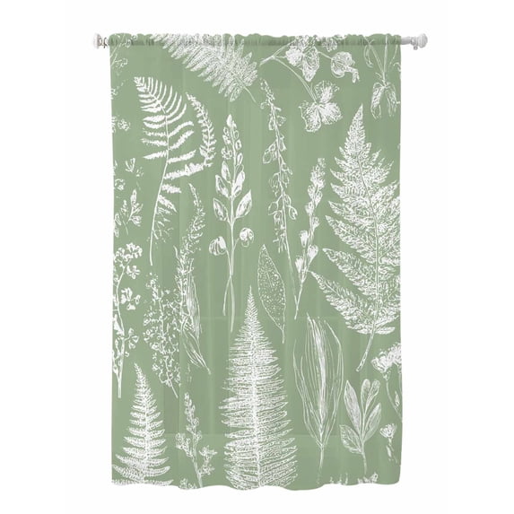Sheer Curtains 72 Inches Long, Sage Green Botanical Semi Sheer Curtains Light Filtering Window Treatment, Farmhouse Country Leaves Plant Privacy Voile Drapes for Living Room Bedroom 52x72 Inch
