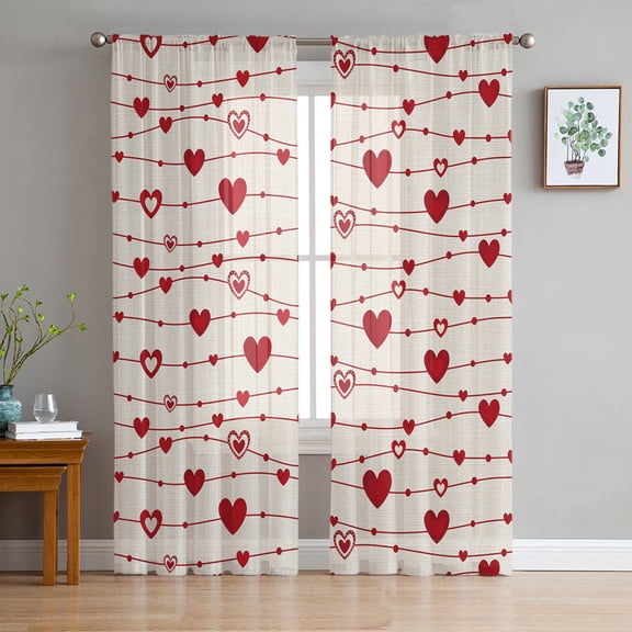 Sheer Curtains 72 Inches Long, Saint Red Heart Stripes Retro Light Filtering Window Curtains for Living Room/Bedroom, Valentine's Love, Rod Pocket Voile Sheer Curtain Drapes, 52"W x 72"L, 2 Panels