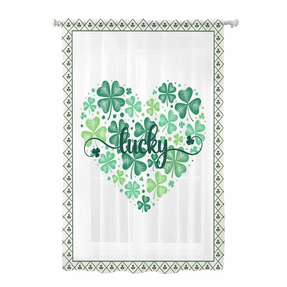 Sheer Curtains 72 Inches Long, St Patrick's Day Semi Sheer Curtains Light Filtering Window Treatment, Watercolor Lucky Shamrocks Heart Privacy Voile Drapes for Living Room Bedroom 52x72 Inch