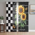 thumbnail image 1 of Sheer Curtains 72 Inches Long, Sunflower Light Filtering Window Curtains for Living Room, Summer Botanical Floral Vintage Black Plaid Rod Pocket Voile Sheer Curtain Drapes, 52"W x 72"L, 2 Panels, 1 of 8
