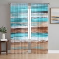 thumbnail image 1 of Sheer Curtains 72 Inches Long, Turquoise Brown Light Filtering Window Curtains for Living Room, Abstract Wood Grain Gradient Stripes Rod Pocket Voile Sheer Curtain Drapes, 52"W x 72"L, 2 Panels, 1 of 8