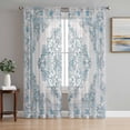 thumbnail image 1 of Sheer Curtains 72 Inches Long, Vintage Blue Light Filtering Window Curtains for Living Room, Boho Ethnic Mexican Floral Southwestern Rod Pocket Voile Sheer Curtain Drapes, 52"W x 72"L, 2 Panels, 1 of 8