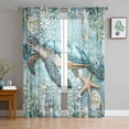 thumbnail image 1 of Sheer Curtains 72 Inches Long, Vintage Teal Nautical Beach Botanical Light Filtering Window Curtains for Living Room, Sea Turtle Coastal Rod Pocket Voile Sheer Curtain Drapes, 52"W x 72"L, 2 Panels, 1 of 9