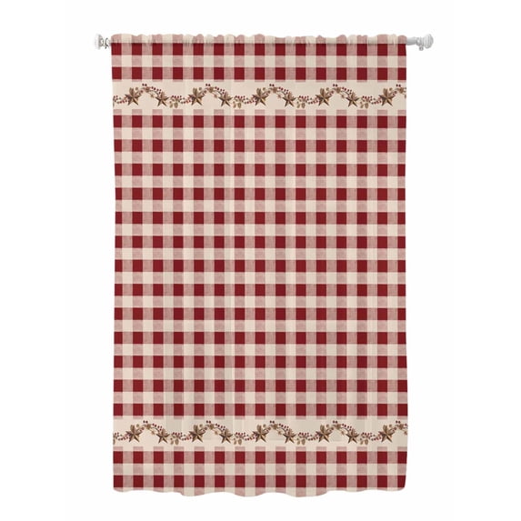 Sheer Curtains 72 Inches Long, Western Texas Star Retro Semi Sheer Curtains Light Filtering Window Treatment, Country Vintage Red Beige Plaid Privacy Voile Drapes for Living Room Bedroom 52x72 Inch